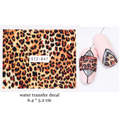 1 τεμ. Λεοπάρ στάμπα Νυχιών Χαλκομανίες Νερού Tiger Zebra Μοτίβο δέρματος ζώων Αυτοκόλλητα νυχιών φιδιού Τατουάζ Χειμερινό ντεκόρ Περιτύλιγμα NLSTZ-845