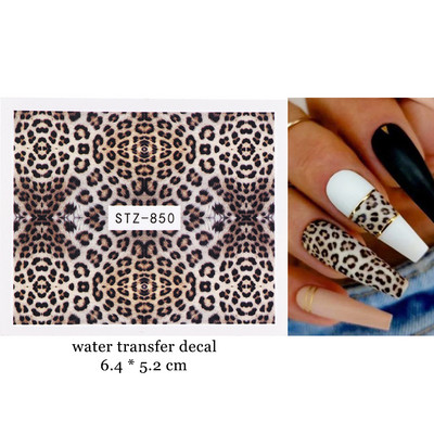 1 τεμ. Λεοπάρ στάμπα Νυχιών Χαλκομανίες Νερού Tiger Zebra Μοτίβο δέρματος ζώων Αυτοκόλλητα νυχιών φιδιού Τατουάζ Χειμερινό ντεκόρ Περιτύλιγμα NLSTZ-845