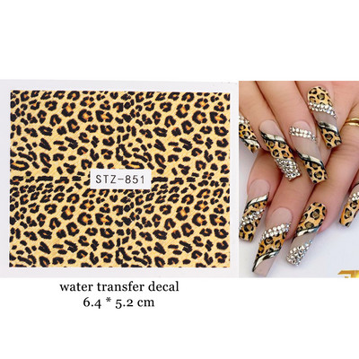 1 τεμ. Λεοπάρ στάμπα Νυχιών Χαλκομανίες Νερού Tiger Zebra Μοτίβο δέρματος ζώων Αυτοκόλλητα νυχιών φιδιού Τατουάζ Χειμερινό ντεκόρ Περιτύλιγμα NLSTZ-845