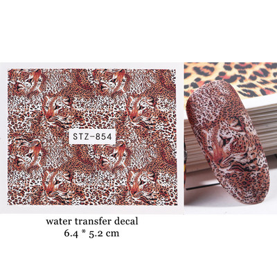 1 τεμ. Λεοπάρ στάμπα Νυχιών Χαλκομανίες Νερού Tiger Zebra Μοτίβο δέρματος ζώων Αυτοκόλλητα νυχιών φιδιού Τατουάζ Χειμερινό ντεκόρ Περιτύλιγμα NLSTZ-845