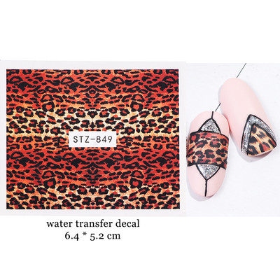 1 τεμ. Λεοπάρ στάμπα Νυχιών Χαλκομανίες Νερού Tiger Zebra Μοτίβο δέρματος ζώων Αυτοκόλλητα νυχιών φιδιού Τατουάζ Χειμερινό ντεκόρ Περιτύλιγμα NLSTZ-845