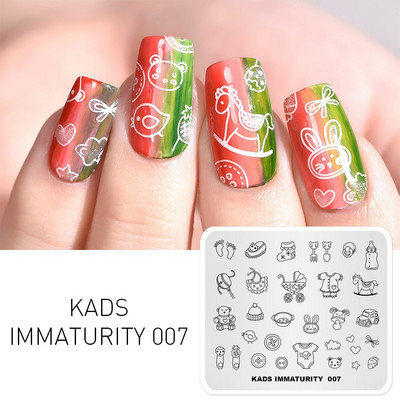 Σχέδια προτύπων KADS Nail Art Σειρά Immaturity Πρότυπο για σφράγιση μανικιούρ Πλάκες εικόνας Πλάκες για στάμπα νυχιών Σχέδιο στένσιλ εκτύπωσης