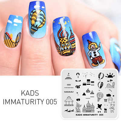 Σχέδια προτύπων KADS Nail Art Σειρά Immaturity Πρότυπο για σφράγιση μανικιούρ Πλάκες εικόνας Πλάκες για στάμπα νυχιών Σχέδιο στένσιλ εκτύπωσης