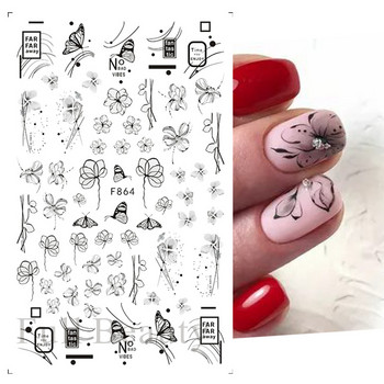 3D Charms Lace Flower Nail Αυτοκόλλητα Φύλλο Mandala Μαύρα Λευκά Νύχια Art Polish Sliders μανικιούρ Εργαλεία καλοκαιρινού τατουάζ BEF864-873