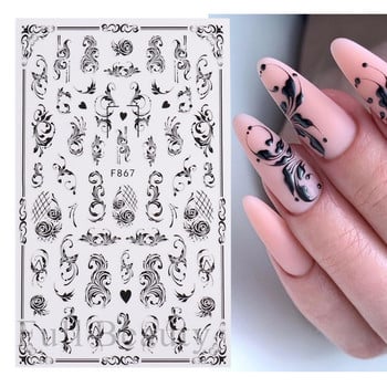 3D Charms Lace Flower Nail Αυτοκόλλητα Φύλλο Mandala Μαύρα Λευκά Νύχια Art Polish Sliders μανικιούρ Εργαλεία καλοκαιρινού τατουάζ BEF864-873