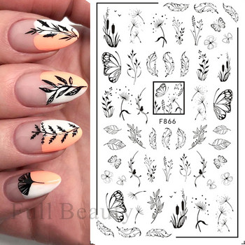 3D Charms Lace Flower Стикери за нокти Mandala Leaf Black White Nails Art Polish Manicure Sliders Summer Tattoo Tools BEF864-873