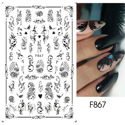 3D Charms Lace Flower Nail Αυτοκόλλητα Φύλλο Mandala Μαύρα Λευκά Νύχια Art Polish Sliders μανικιούρ Εργαλεία καλοκαιρινού τατουάζ BEF864-873