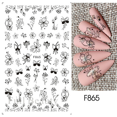 3D Charms Lace Flower Nail Αυτοκόλλητα Φύλλο Mandala Μαύρα Λευκά Νύχια Art Polish Sliders μανικιούρ Εργαλεία καλοκαιρινού τατουάζ BEF864-873