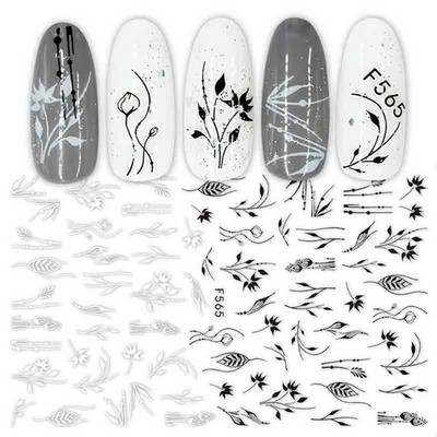 3D Charms Lace Flower Nail Αυτοκόλλητα Φύλλο Mandala Μαύρα Λευκά Νύχια Art Polish Sliders μανικιούρ Εργαλεία καλοκαιρινού τατουάζ BEF864-873