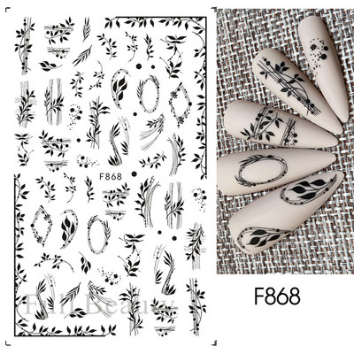 3D Charms Lace Flower Nail Αυτοκόλλητα Φύλλο Mandala Μαύρα Λευκά Νύχια Art Polish Sliders μανικιούρ Εργαλεία καλοκαιρινού τατουάζ BEF864-873