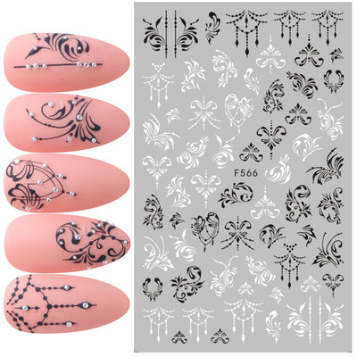 3D Charms Lace Flower Nail Αυτοκόλλητα Φύλλο Mandala Μαύρα Λευκά Νύχια Art Polish Sliders μανικιούρ Εργαλεία καλοκαιρινού τατουάζ BEF864-873