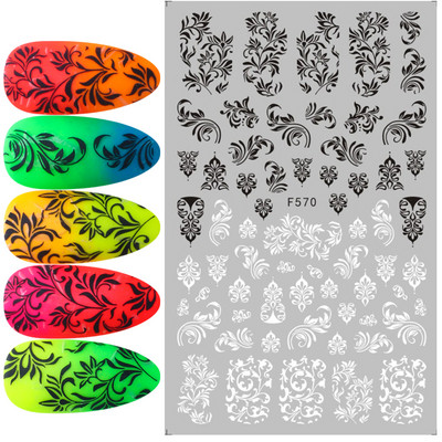 3D Charms Lace Flower Nail Αυτοκόλλητα Φύλλο Mandala Μαύρα Λευκά Νύχια Art Polish Sliders μανικιούρ Εργαλεία καλοκαιρινού τατουάζ BEF864-873