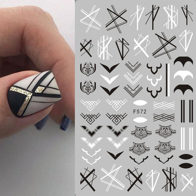 3D Charms Lace Flower Nail Αυτοκόλλητα Φύλλο Mandala Μαύρα Λευκά Νύχια Art Polish Sliders μανικιούρ Εργαλεία καλοκαιρινού τατουάζ BEF864-873