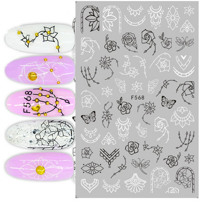 3D Charms Lace Flower Nail Αυτοκόλλητα Φύλλο Mandala Μαύρα Λευκά Νύχια Art Polish Sliders μανικιούρ Εργαλεία καλοκαιρινού τατουάζ BEF864-873