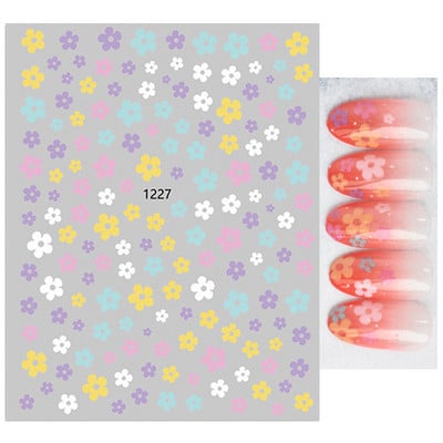 Χαλκομανία νυχιών Καλοκαιρινή χαριτωμένη με πέντε πέταλα λουλούδια πολύχρωμα λουλούδια πίσω Κόλλα αυτοκόλλητα νυχιών Διακόσμηση για συμβουλές για νύχια ομορφιά