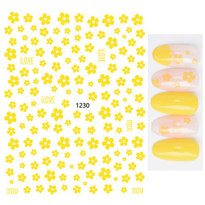 Χαλκομανία νυχιών Καλοκαιρινή χαριτωμένη με πέντε πέταλα λουλούδια πολύχρωμα λουλούδια πίσω Κόλλα αυτοκόλλητα νυχιών Διακόσμηση για συμβουλές για νύχια ομορφιά