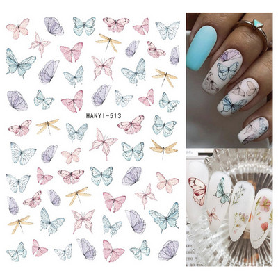 Χαλκομανία νυχιών Καλοκαιρινή χαριτωμένη με πέντε πέταλα λουλούδια πολύχρωμα λουλούδια πίσω Κόλλα αυτοκόλλητα νυχιών Διακόσμηση για συμβουλές για νύχια ομορφιά