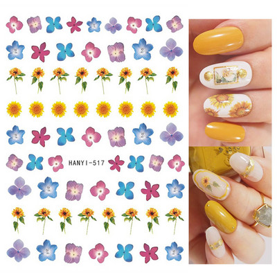 Χαλκομανία νυχιών Καλοκαιρινή χαριτωμένη με πέντε πέταλα λουλούδια πολύχρωμα λουλούδια πίσω Κόλλα αυτοκόλλητα νυχιών Διακόσμηση για συμβουλές για νύχια ομορφιά