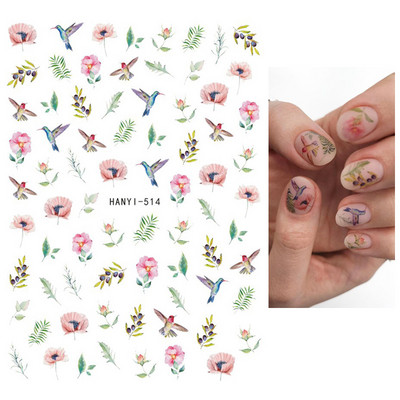 Χαλκομανία νυχιών Καλοκαιρινή χαριτωμένη με πέντε πέταλα λουλούδια πολύχρωμα λουλούδια πίσω Κόλλα αυτοκόλλητα νυχιών Διακόσμηση για συμβουλές για νύχια ομορφιά