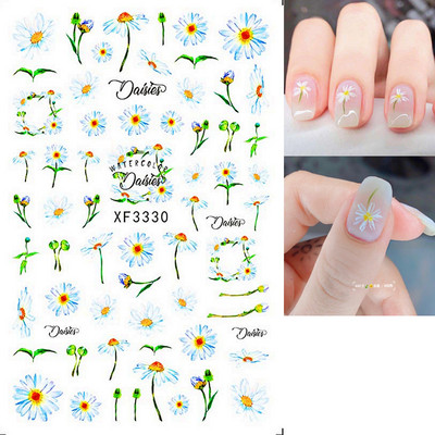 Χαλκομανία νυχιών Καλοκαιρινή χαριτωμένη με πέντε πέταλα λουλούδια πολύχρωμα λουλούδια πίσω Κόλλα αυτοκόλλητα νυχιών Διακόσμηση για συμβουλές για νύχια ομορφιά