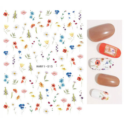 Χαλκομανία νυχιών Καλοκαιρινή χαριτωμένη με πέντε πέταλα λουλούδια πολύχρωμα λουλούδια πίσω Κόλλα αυτοκόλλητα νυχιών Διακόσμηση για συμβουλές για νύχια ομορφιά