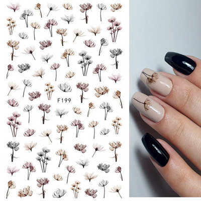 Χαλκομανία νυχιών Καλοκαιρινή χαριτωμένη με πέντε πέταλα λουλούδια πολύχρωμα λουλούδια πίσω Κόλλα αυτοκόλλητα νυχιών Διακόσμηση για συμβουλές για νύχια ομορφιά