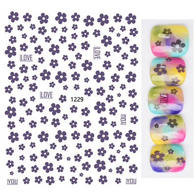 Χαλκομανία νυχιών Καλοκαιρινή χαριτωμένη με πέντε πέταλα λουλούδια πολύχρωμα λουλούδια πίσω Κόλλα αυτοκόλλητα νυχιών Διακόσμηση για συμβουλές για νύχια ομορφιά