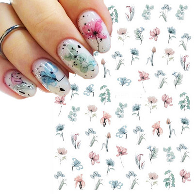 Χαλκομανία νυχιών Καλοκαιρινή χαριτωμένη με πέντε πέταλα λουλούδια πολύχρωμα λουλούδια πίσω Κόλλα αυτοκόλλητα νυχιών Διακόσμηση για συμβουλές για νύχια ομορφιά