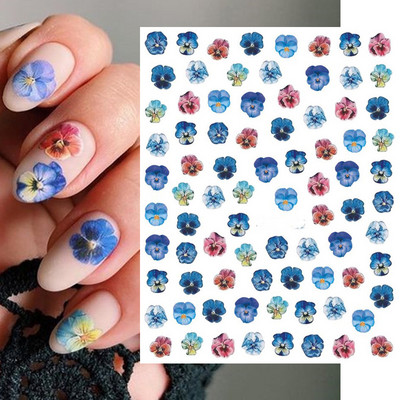 Χαλκομανία νυχιών Καλοκαιρινή χαριτωμένη με πέντε πέταλα λουλούδια πολύχρωμα λουλούδια πίσω Κόλλα αυτοκόλλητα νυχιών Διακόσμηση για συμβουλές για νύχια ομορφιά