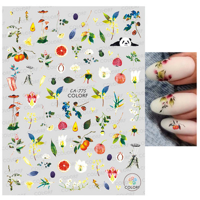 Χαλκομανία νυχιών Καλοκαιρινή χαριτωμένη με πέντε πέταλα λουλούδια πολύχρωμα λουλούδια πίσω Κόλλα αυτοκόλλητα νυχιών Διακόσμηση για συμβουλές για νύχια ομορφιά