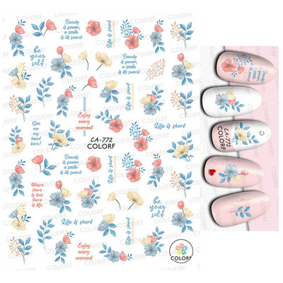 Χαλκομανία νυχιών Καλοκαιρινή χαριτωμένη με πέντε πέταλα λουλούδια πολύχρωμα λουλούδια πίσω Κόλλα αυτοκόλλητα νυχιών Διακόσμηση για συμβουλές για νύχια ομορφιά