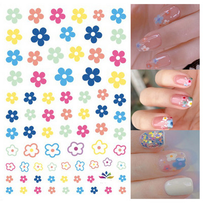 Χαλκομανία νυχιών Καλοκαιρινή χαριτωμένη με πέντε πέταλα λουλούδια πολύχρωμα λουλούδια πίσω Κόλλα αυτοκόλλητα νυχιών Διακόσμηση για συμβουλές για νύχια ομορφιά