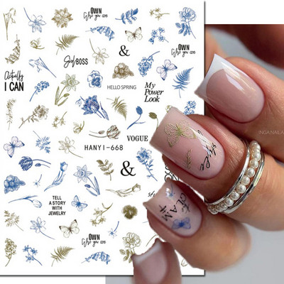 Χαλκομανία νυχιών Καλοκαιρινή χαριτωμένη με πέντε πέταλα λουλούδια πολύχρωμα λουλούδια πίσω Κόλλα αυτοκόλλητα νυχιών Διακόσμηση για συμβουλές για νύχια ομορφιά