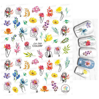 Χαλκομανία νυχιών Καλοκαιρινή χαριτωμένη με πέντε πέταλα λουλούδια πολύχρωμα λουλούδια πίσω Κόλλα αυτοκόλλητα νυχιών Διακόσμηση για συμβουλές για νύχια ομορφιά