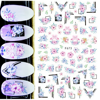 Χαλκομανία νυχιών Καλοκαιρινή χαριτωμένη με πέντε πέταλα λουλούδια πολύχρωμα λουλούδια πίσω Κόλλα αυτοκόλλητα νυχιών Διακόσμηση για συμβουλές για νύχια ομορφιά