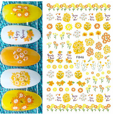 Χαλκομανία νυχιών Καλοκαιρινή χαριτωμένη με πέντε πέταλα λουλούδια πολύχρωμα λουλούδια πίσω Κόλλα αυτοκόλλητα νυχιών Διακόσμηση για συμβουλές για νύχια ομορφιά