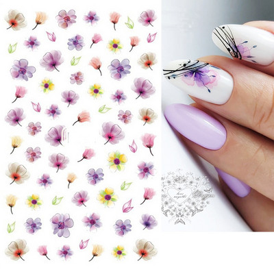 Χαλκομανία νυχιών Καλοκαιρινή χαριτωμένη με πέντε πέταλα λουλούδια πολύχρωμα λουλούδια πίσω Κόλλα αυτοκόλλητα νυχιών Διακόσμηση για συμβουλές για νύχια ομορφιά