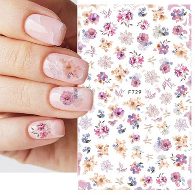 Χαλκομανία νυχιών Καλοκαιρινή χαριτωμένη με πέντε πέταλα λουλούδια πολύχρωμα λουλούδια πίσω Κόλλα αυτοκόλλητα νυχιών Διακόσμηση για συμβουλές για νύχια ομορφιά