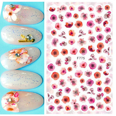 Χαλκομανία νυχιών Καλοκαιρινή χαριτωμένη με πέντε πέταλα λουλούδια πολύχρωμα λουλούδια πίσω Κόλλα αυτοκόλλητα νυχιών Διακόσμηση για συμβουλές για νύχια ομορφιά
