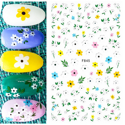 Χαλκομανία νυχιών Καλοκαιρινή χαριτωμένη με πέντε πέταλα λουλούδια πολύχρωμα λουλούδια πίσω Κόλλα αυτοκόλλητα νυχιών Διακόσμηση για συμβουλές για νύχια ομορφιά