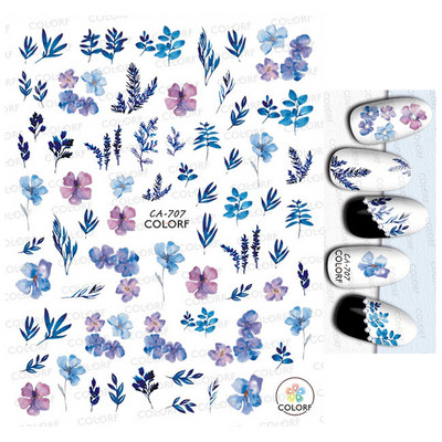 Χαλκομανία νυχιών Καλοκαιρινή χαριτωμένη με πέντε πέταλα λουλούδια πολύχρωμα λουλούδια πίσω Κόλλα αυτοκόλλητα νυχιών Διακόσμηση για συμβουλές για νύχια ομορφιά