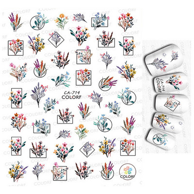 Χαλκομανία νυχιών Καλοκαιρινή χαριτωμένη με πέντε πέταλα λουλούδια πολύχρωμα λουλούδια πίσω Κόλλα αυτοκόλλητα νυχιών Διακόσμηση για συμβουλές για νύχια ομορφιά