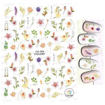 Χαλκομανία νυχιών Καλοκαιρινή χαριτωμένη με πέντε πέταλα λουλούδια πολύχρωμα λουλούδια πίσω Κόλλα αυτοκόλλητα νυχιών Διακόσμηση για συμβουλές για νύχια ομορφιά