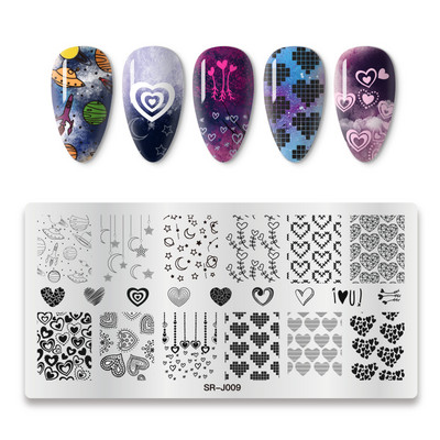 Mtssii 1PC Πρότυπο σφράγισης νυχιών Moon Star Planet Earth Flower Planet Love of Valentine`s Day Rectangle Nail Art Stamping Plate