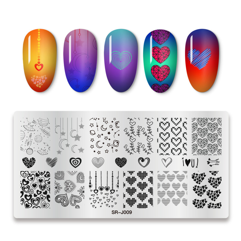 Mtssii 1PC Πρότυπο σφράγισης νυχιών Moon Star Planet Earth Flower Planet Love of Valentine`s Day Rectangle Nail Art Stamping Plate