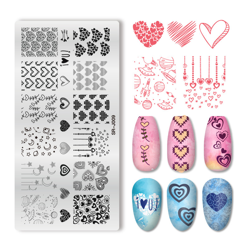 Mtssii 1PC Πρότυπο σφράγισης νυχιών Moon Star Planet Earth Flower Planet Love of Valentine`s Day Rectangle Nail Art Stamping Plate