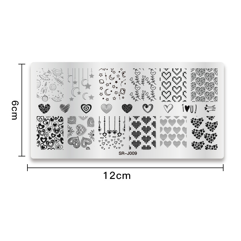 Mtssii 1PC Πρότυπο σφράγισης νυχιών Moon Star Planet Earth Flower Planet Love of Valentine`s Day Rectangle Nail Art Stamping Plate