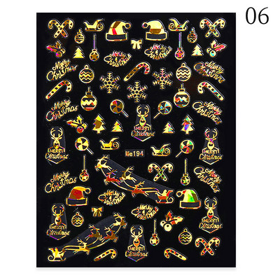 1 PC Πολύχρωμο ολογραφικό χριστουγεννιάτικο αυτοκόλλητο νυχιών Shine Glitter Snowflake Elk Santa Claus Transfer Slider Χειμερινά τρισδιάστατα αυτοκόλλητα νυχιών