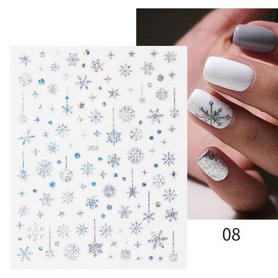 1 PC Πολύχρωμο ολογραφικό χριστουγεννιάτικο αυτοκόλλητο νυχιών Shine Glitter Snowflake Elk Santa Claus Transfer Slider Χειμερινά τρισδιάστατα αυτοκόλλητα νυχιών