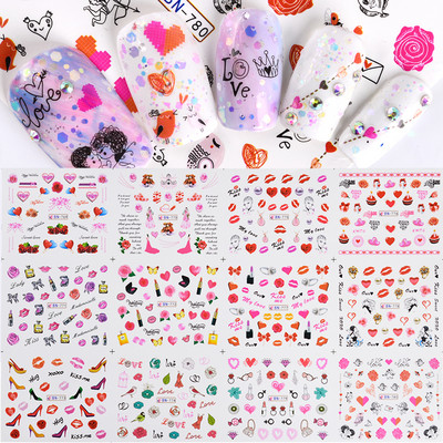 Αυτοκόλλητο για νύχια με δέρμα ζώου Leopard Tiger Wild Sexy Water Decal Μαύρο καφέ Love Foil Slider Χειμερινά νύχια Διακόσμηση LABN1573-1584